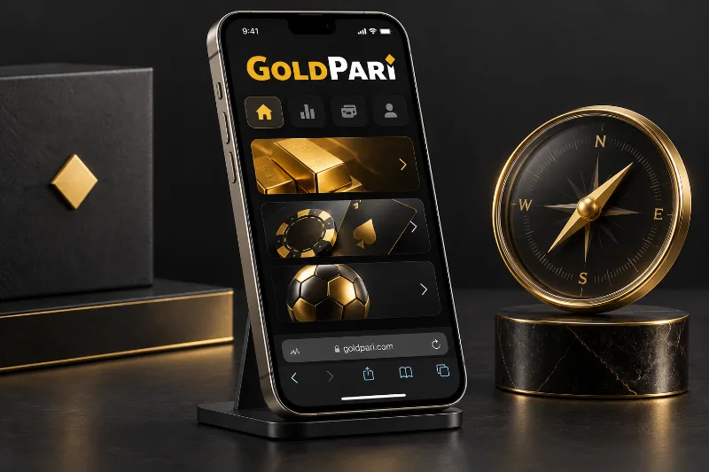 iPhone and a browser symbol for Gold Pari access